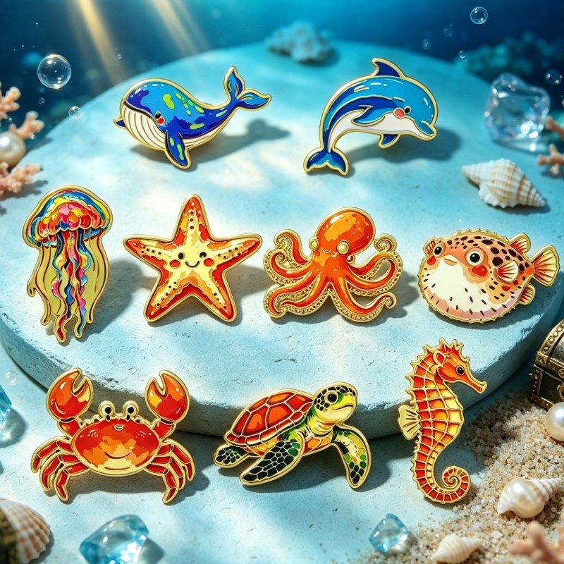 Vibrant Ocean Animal Enamel Pi - Enamel Pin Set review and price